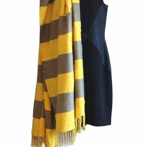 Yellow and Gray Wide Stripe Oversized Fringed Scarf